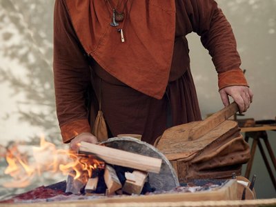 Reenactor working bellows and forge